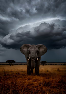 Elephant in a Stormy Savannah