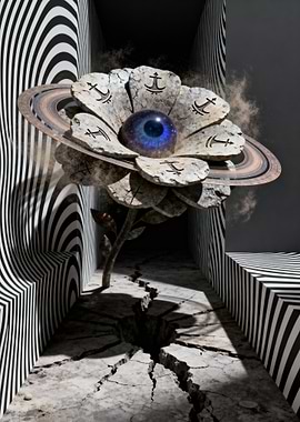Surreal Flower with Eye and Saturn Ring