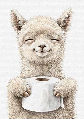 Cute Alpaca Holding Toilet Paper