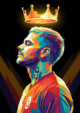 Footballer with Crown in Pop Art Style