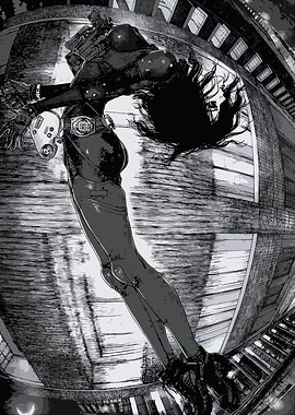 Cyberpunk Woman Falling in City