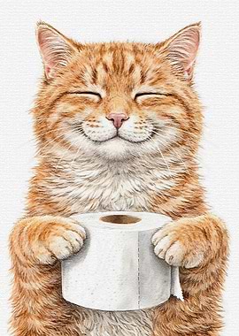 Cat Holding Toilet Paper Roll