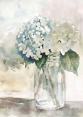 Watercolor Hydrangeas in a Jar