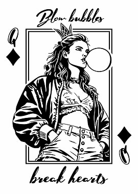 Queen of Diamonds Blowing Bubble