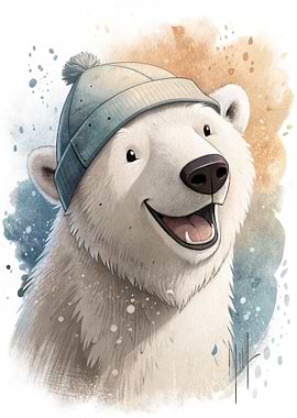 Cute Polar Bear Wearing a Hat
