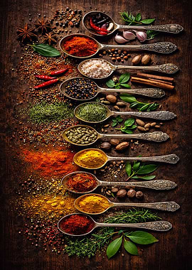Assortment of Spices in Antique Spoons