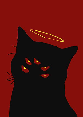 Black Cat with Multiple Eyes and Halo