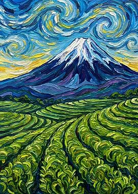 Mount Fuji in Starry Night Style