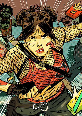 Woman fighting zombies with gun