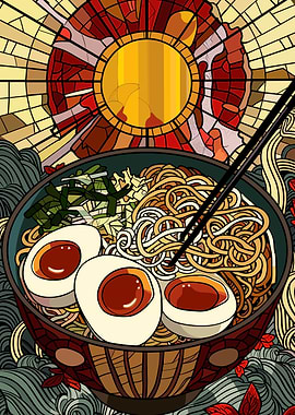Ramen Bowl with Stained Glass Sun