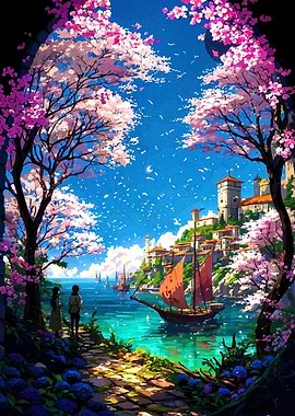 Anime Spring Harbor Scene