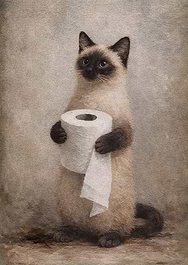 Siamese Cat Holding Toilet Paper