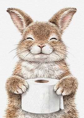 Happy Bunny Holding Toilet Paper