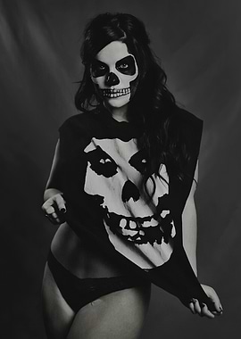 Woman with Skull Makeup and Misfits Shirt