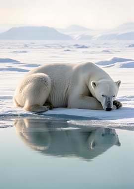 Polar Bear Resting on Ice Floe
