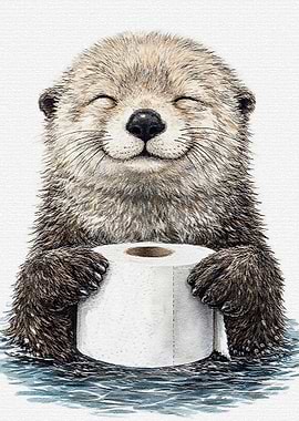 Cute Otter Holding Toilet Paper
