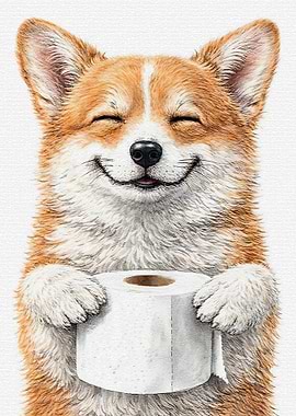 Happy Corgi Holding Toilet Paper