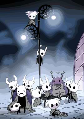 Hollow Knight characters in a street scene