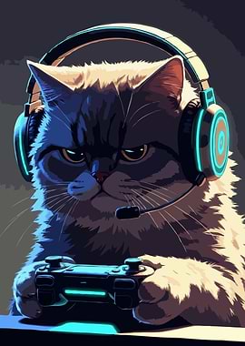 Gamer Cat with Gaming Art