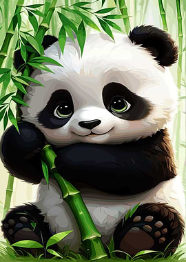 Cute Panda Eating Bamboo