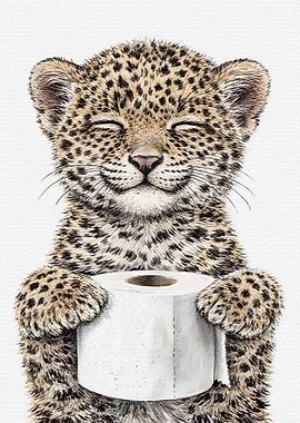 Cute Leopard Cub Holding Toilet Paper