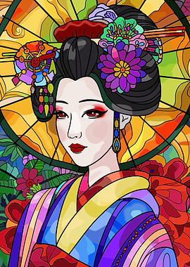 Geisha in Stained Glass Style