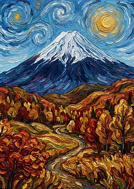 Autumn Mountain Landscape in Van Gogh Style