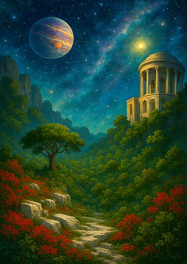 Fantasy Landscape with Planet and Temple