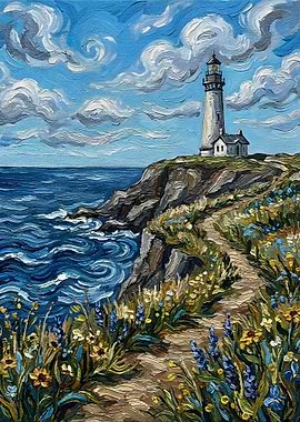 Lighthouse on a Cliff Overlooking the Ocean