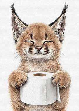 Cute Kitten Holding Toilet Paper