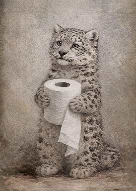 Snow Leopard Cub Holding Toilet Paper