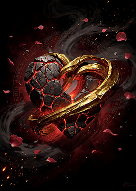 Fiery Cracked Heart with Gold Embellishments