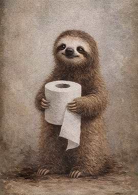 Sloth Holding Toilet Paper