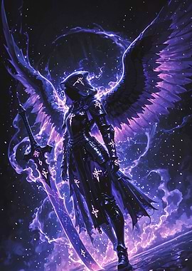 Dark Angel Warrior with Glowing Sword