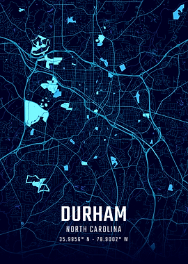 Durham North Carolina Midnight City Map