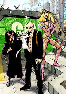 Comic Characters with Cat and Gun