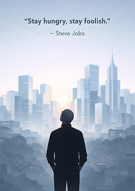 Steve Jobs quote over cityscape