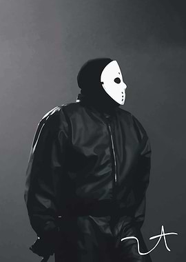 Kanye West in White Mask and Black Jacket