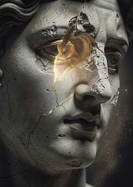 Cracked Marble Bust with Golden Light