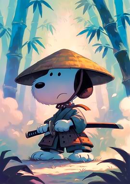 Snoopy as a Samurai in Bamboo Forest