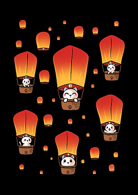 Magical Chinese Lantern Cats - Whimsical Lunar Festival 🏮
