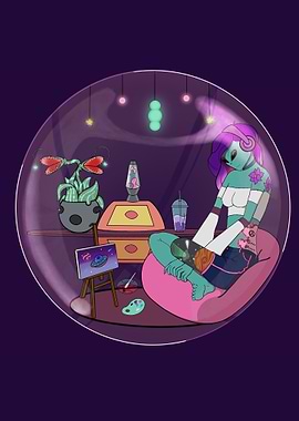 Alien artist in a bubble