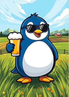 Penguin with Beer on Farm
