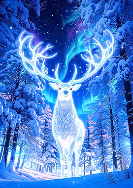 Spirit Deer in Snowy Forest