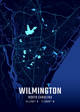 Wilmington North Carolina Midnight City Map