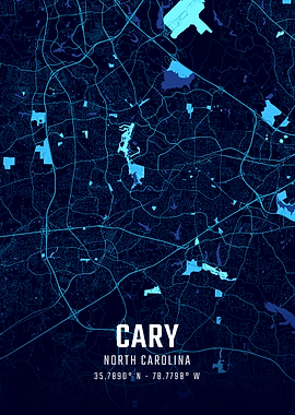 Cary North Carolina Midnight City Map