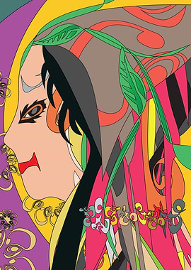 Psychedelic Portrait with Floral Elements