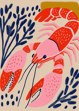 Pink and Red Lobster Kitchen Art
