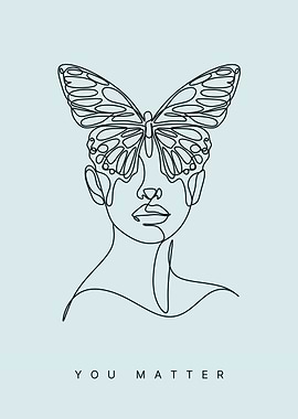 Woman with Butterfly Line Art