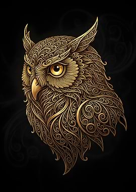 Ornate Golden Owl Portrait